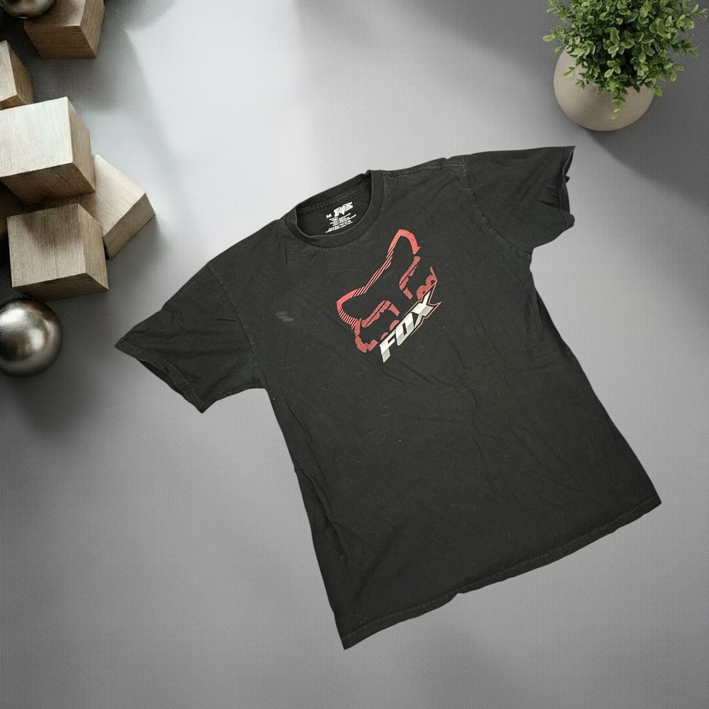 Fox Racing Graphic T-Shirt‎ Mens Medium Black Red Logo Y2K Skater Tee